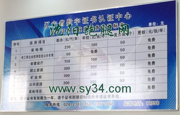 辽宁省数字认证中心收费标准